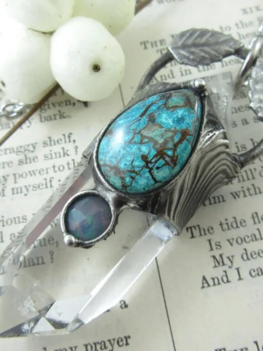 Stunning Clear Quartz Crystal Opal Turquoise Pendant Talisman Necklace